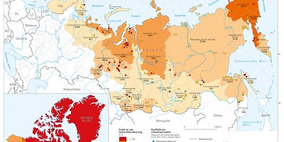 Karte: Indigene Völker der Arktis. Bevölkerungsanteil und Konflikte um Industrieprojekte