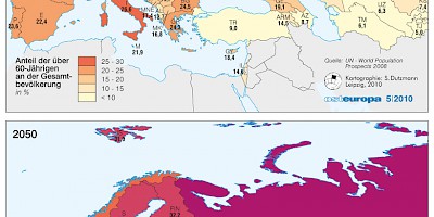 Karte: Europa: Menschen über 60 Jahre – 2010 und 2050