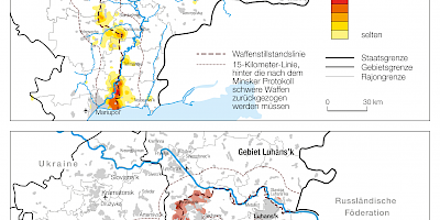 Karte: Ostukraine: Verstöße gegen das Waffenstillstandsabkommen 2018