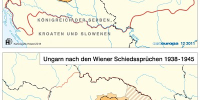 Karte: Ungarn: Nach dem Vertrag von Trianon 1918 und nach den Wiener Schiedssprüchen 1938–1945