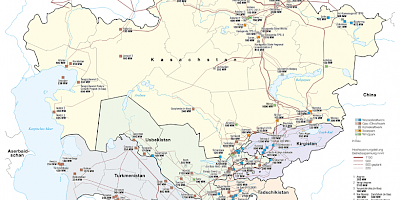 Karte: Zentralasien: Kraftwerke